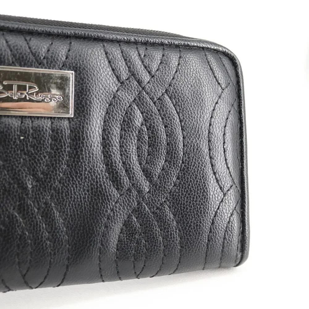 Bella Russo Wallet Black Faux Leather Quilted Clutch ID Card Cash Coin Accordion